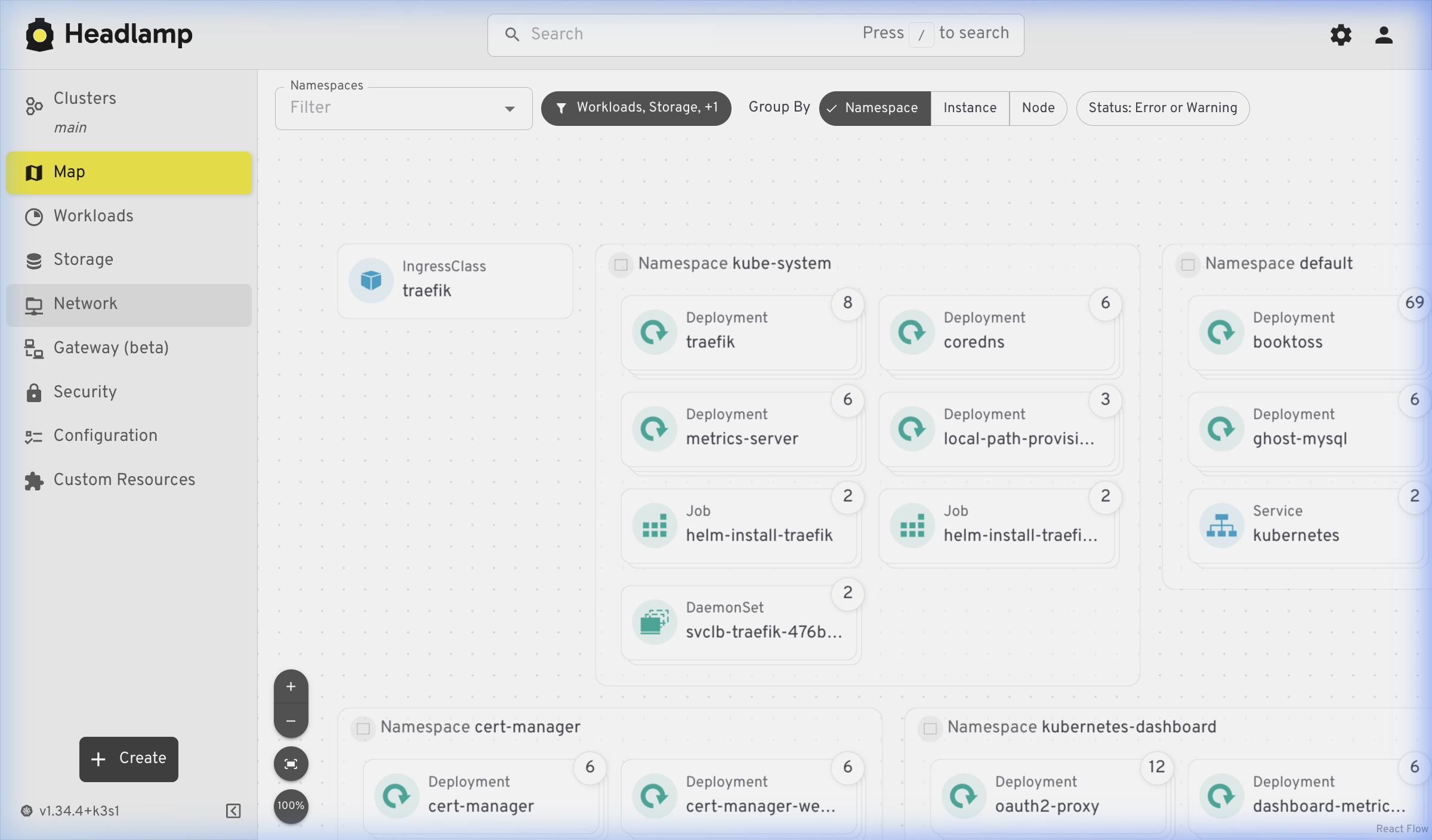 bit-habit-infra Headlamp cluster map
